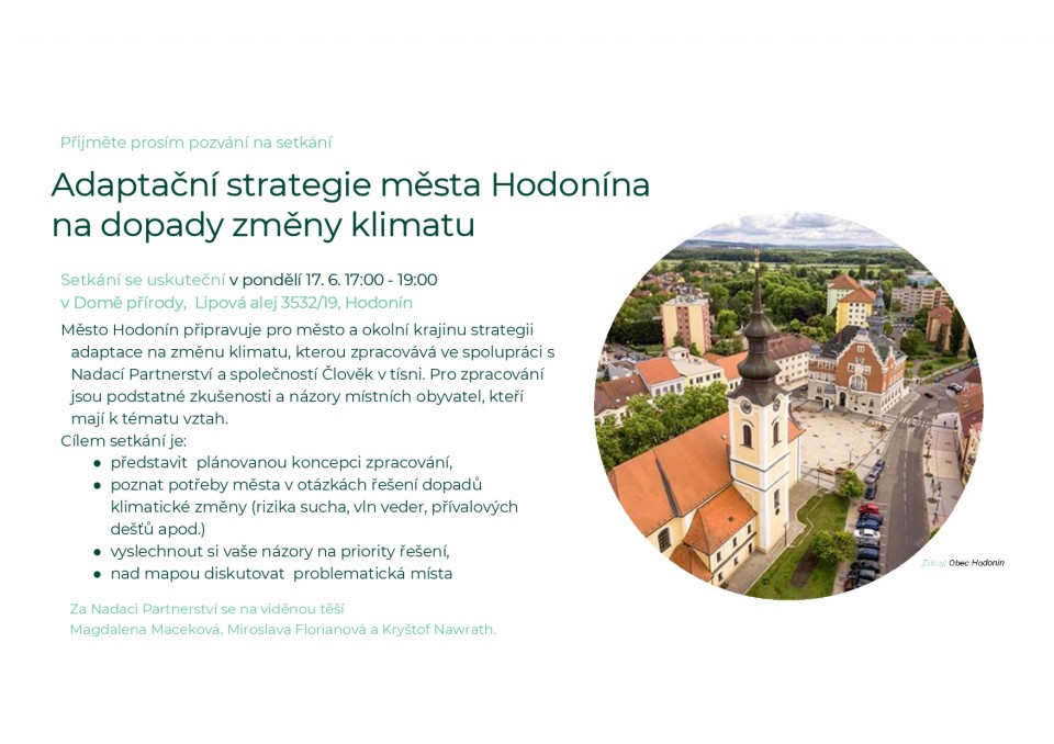 Adaptační strategie města Hodonína na dopady změny klimatu - pozvánka na pracovní setkání